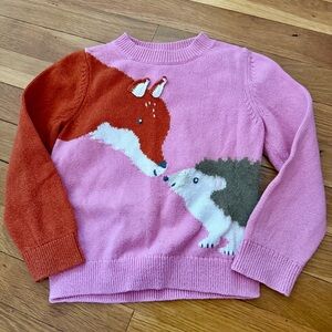 Mini Boden 4-5Y Girls’ Wool Blend Animal Sleeve Sweater w/Fox and Hedgehog